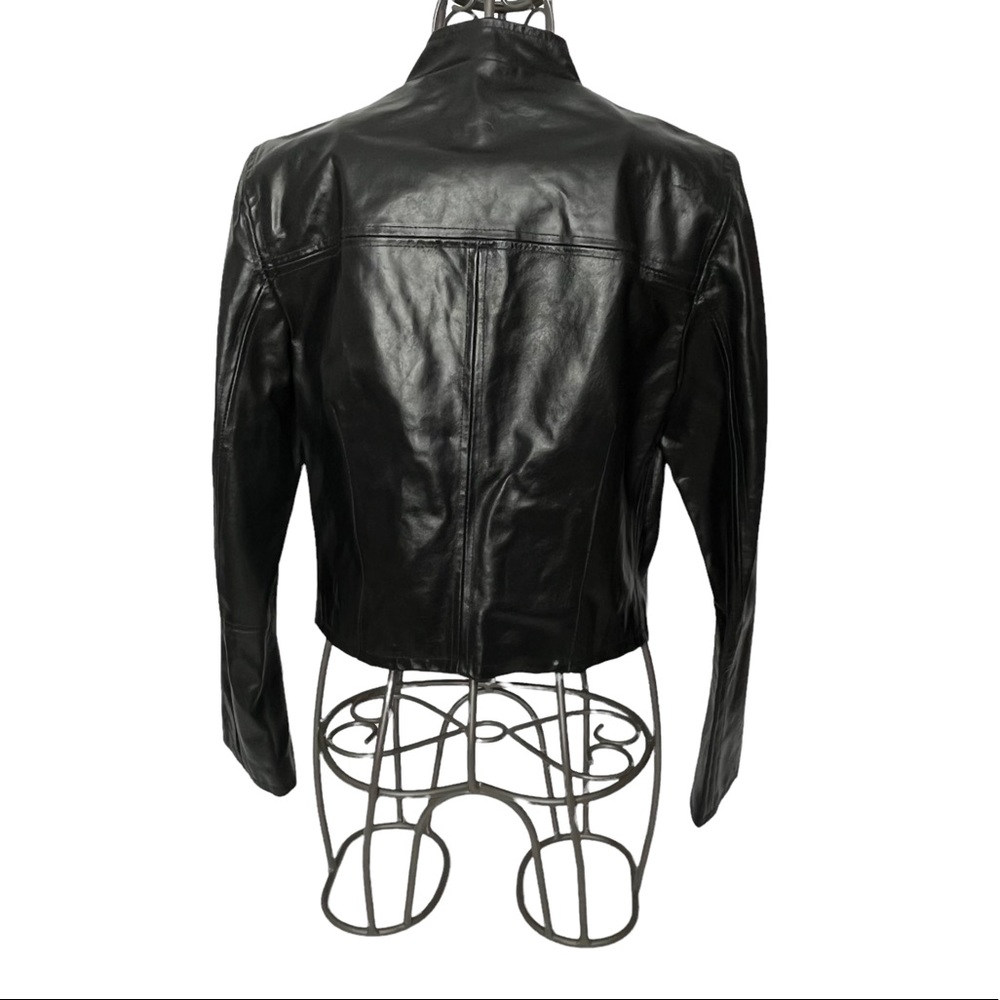 BRIGGY Vintage Vera Pelle Short Long Sleeve Mock Neck Leather Jacket Large - Picture 3 of 16